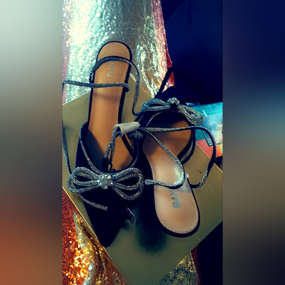 Elegant Black Strappy Heels with Bow